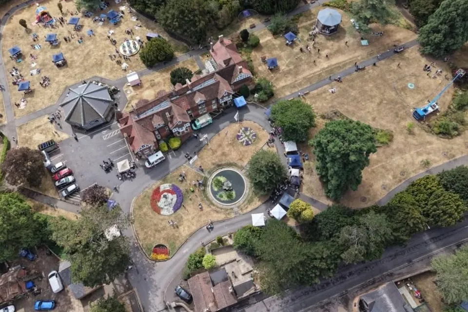 Garth Park seen from above, with its bandstand and Garth House